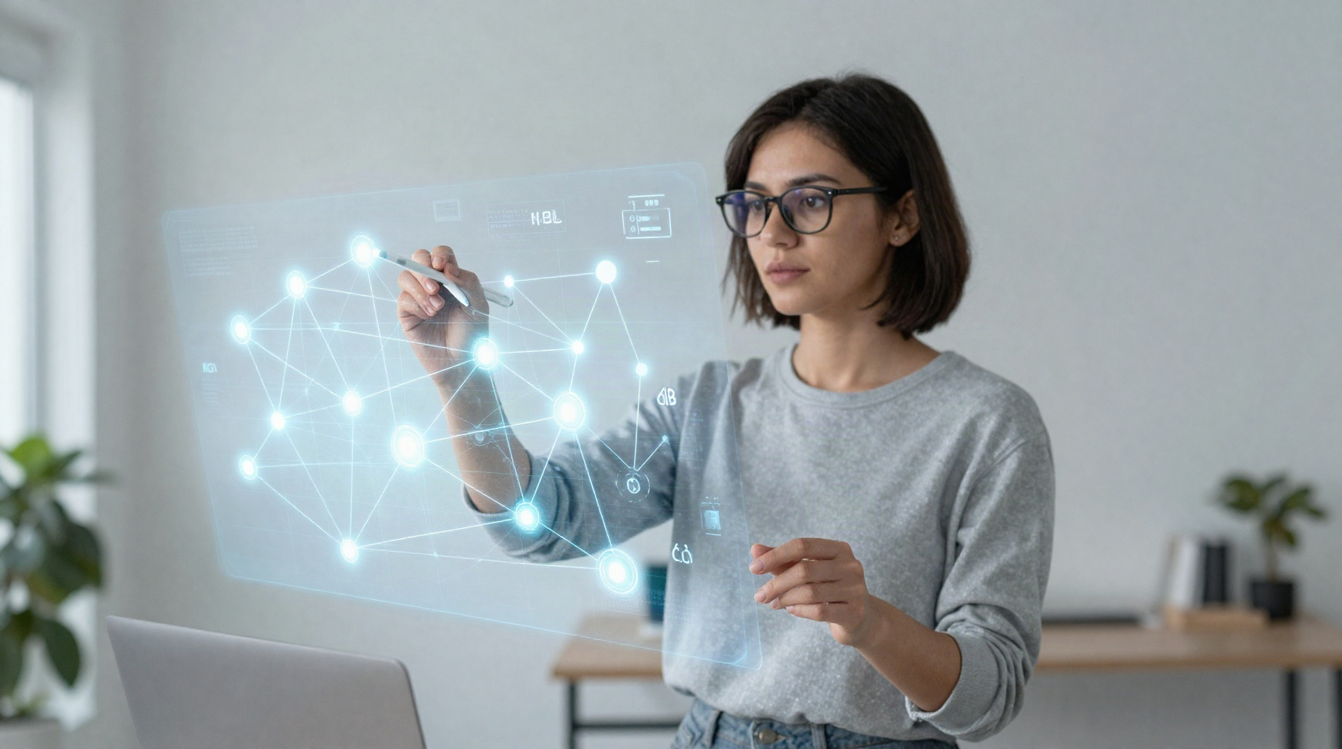 SEO специалист анализирует структуру URL и настройки редиректов на интерактивной диаграмме