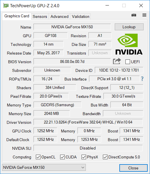 Інтерес також викликає і новий дискретний адаптер GeForce MX150, за словами NVIDIA, що прийшов на зміну GeForce 940MX